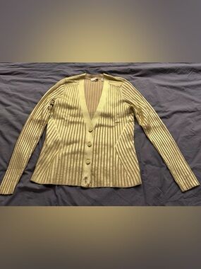 Ted Baker Metallic Gold Cardigan Luxe Ribbed Knit Elegant Evening Layer